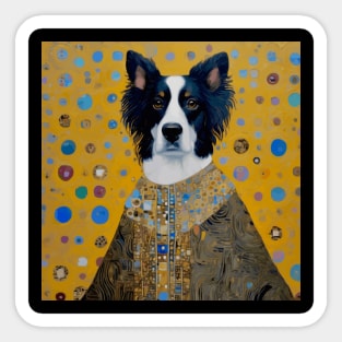 Gustav Klimt Style Black and White Dog in Ceremonial Robe Sticker